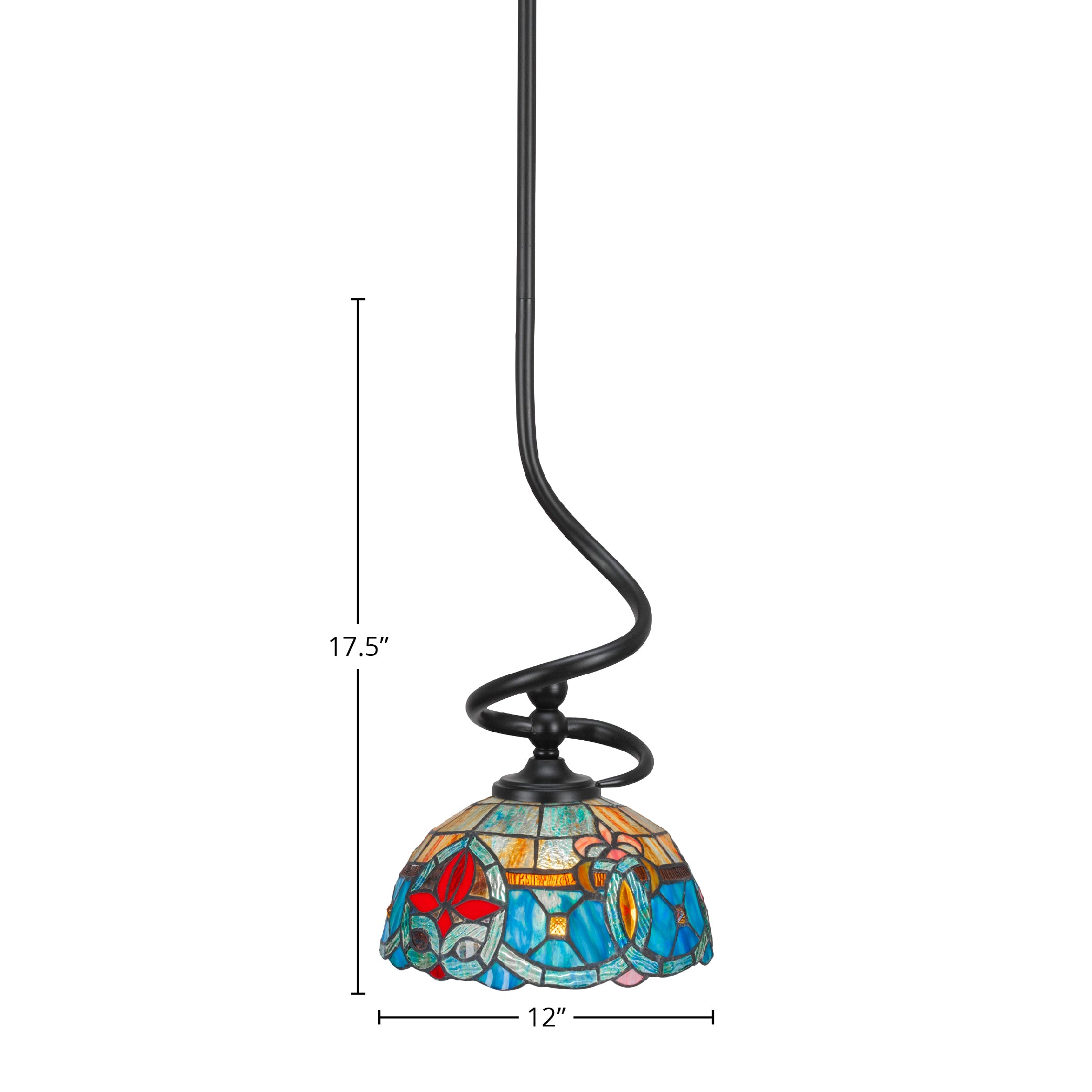 Capri One Light Mini Pendant in Matte Black with 12" Sierra Art Glass Shade