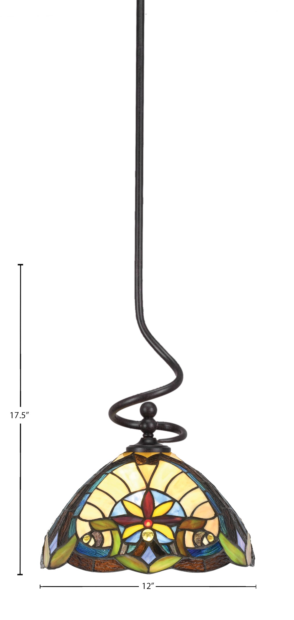 Capri One Light Mini Pendant in Matte Black with 12" Earth Star Art Glass Shade