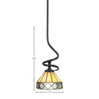 Capri One Light Mini Pendant in Matte Black with 7" Diamond Peak Art Glass Shade