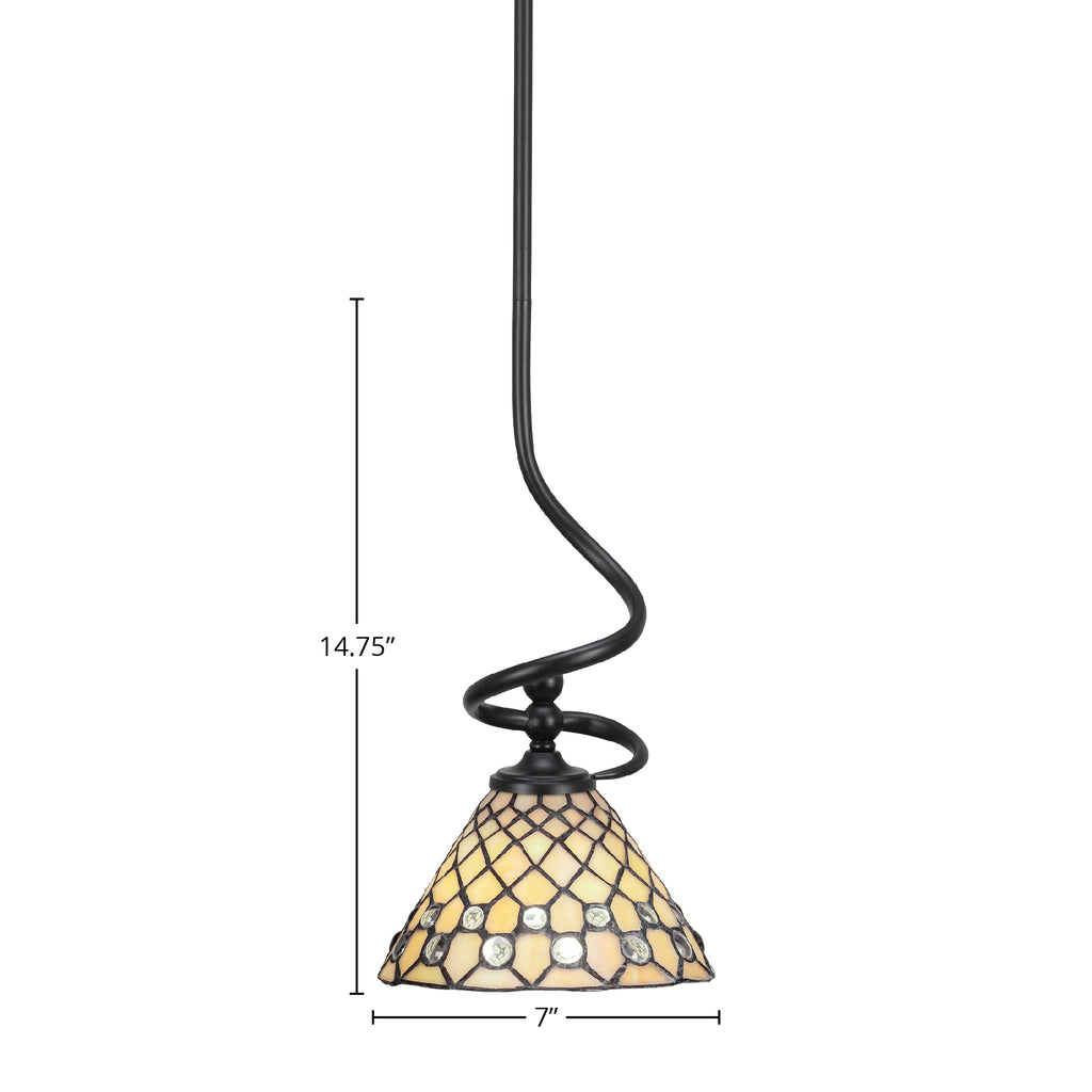 Capri One Light Mini Pendant in Matte Black with 7" Starlight Art Glass Shade