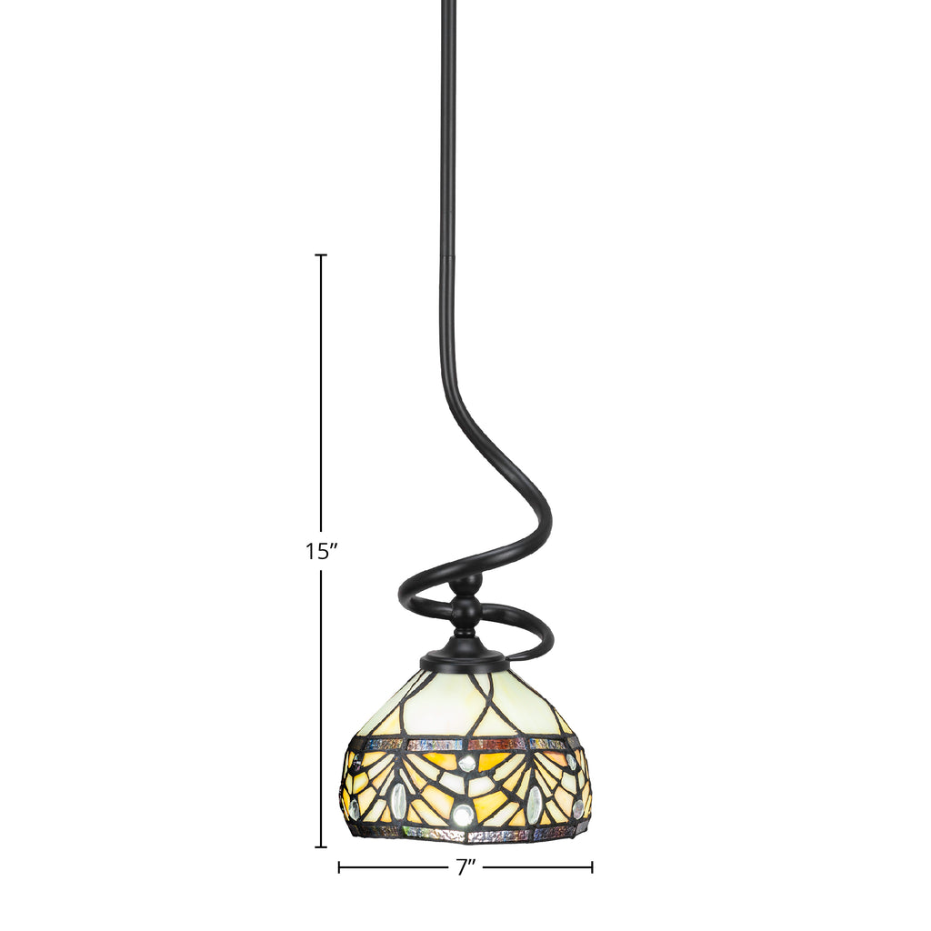 Capri One Light Mini Pendant in Matte Black with 7" Royal Merlot Art Glass Shade