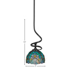 Capri One Light Mini Pendant in Matte Black with 7" Turquoise Cypress Art Glass Shade