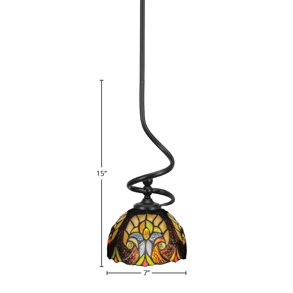 Capri One Light Mini Pendant in Matte Black with 7" Ivory Cypress Art Glass Shade