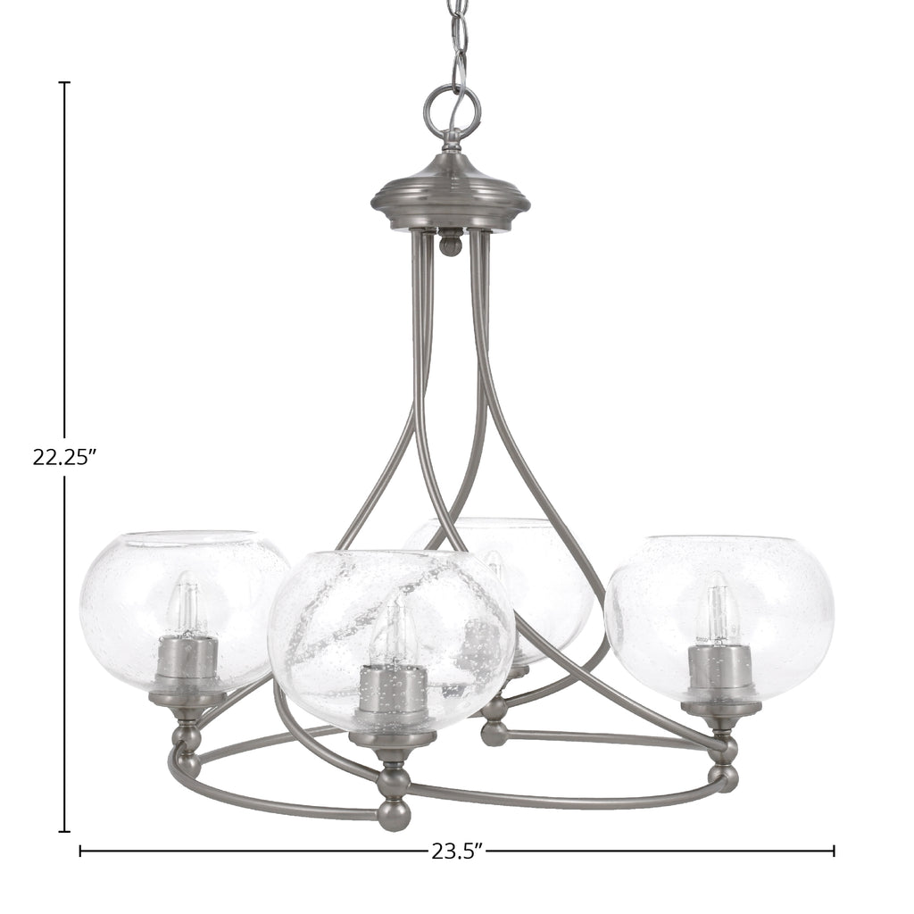 Capri Four Light Chandelier in Brushed Nickel with 7" Clear Bubble Shade