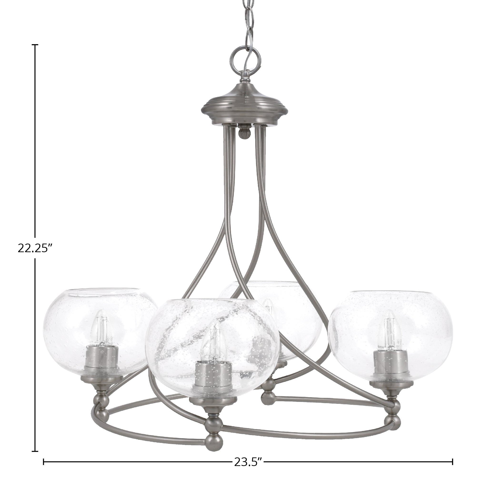 Capri Four Light Chandelier in Brushed Nickel with 7" Clear Bubble Shade