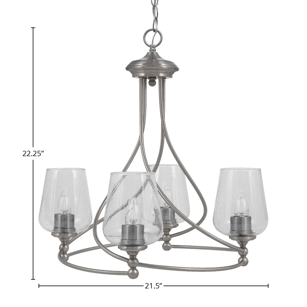 Capri Four Light Chandelier in Brushed Nickel with 5" Clear Bubble Shade