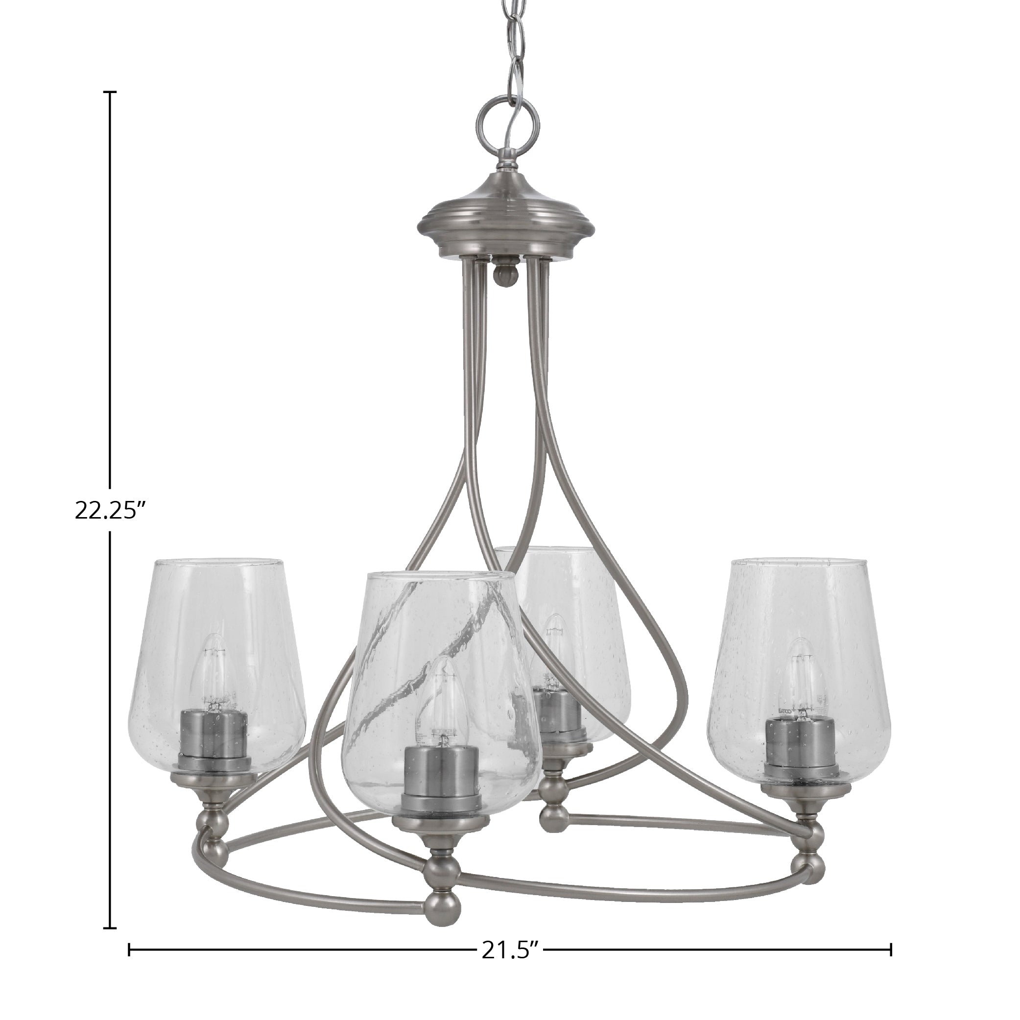 Capri Four Light Chandelier in Brushed Nickel with 5" Clear Bubble Shade