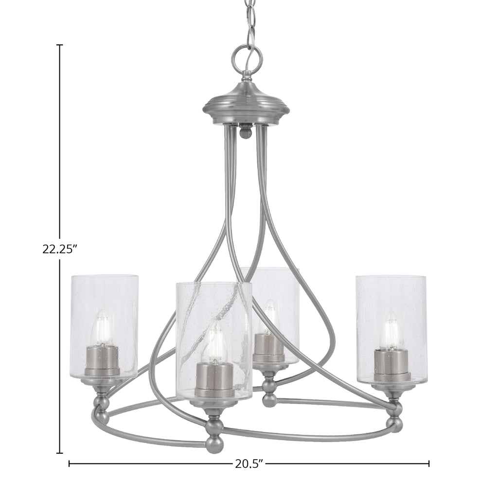 Capri Four Light Chandelier in Brushed Nickel with 4" Clear Bubble Shade