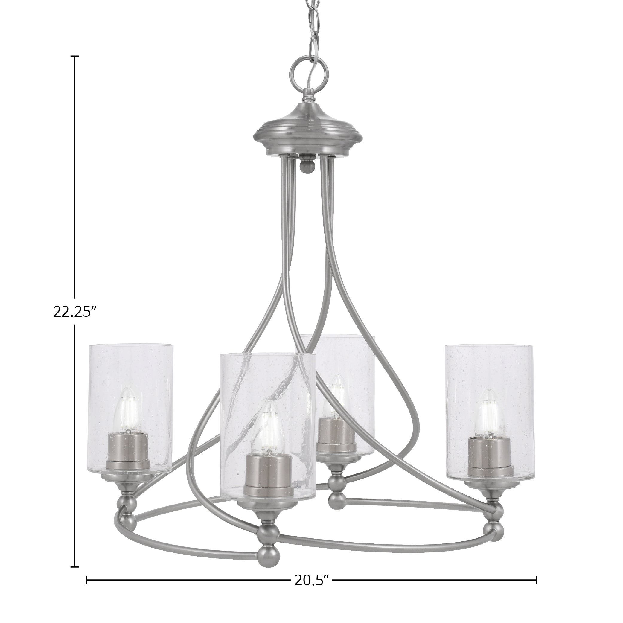 Capri Four Light Chandelier in Brushed Nickel with 4" Clear Bubble Shade