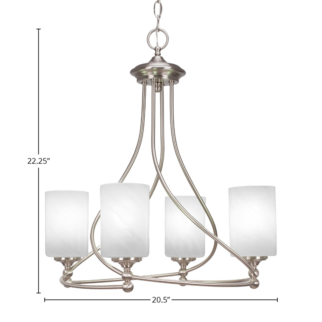 Capri Four Light Chandelier in Brushed Nickel with 4" White Marble Shade