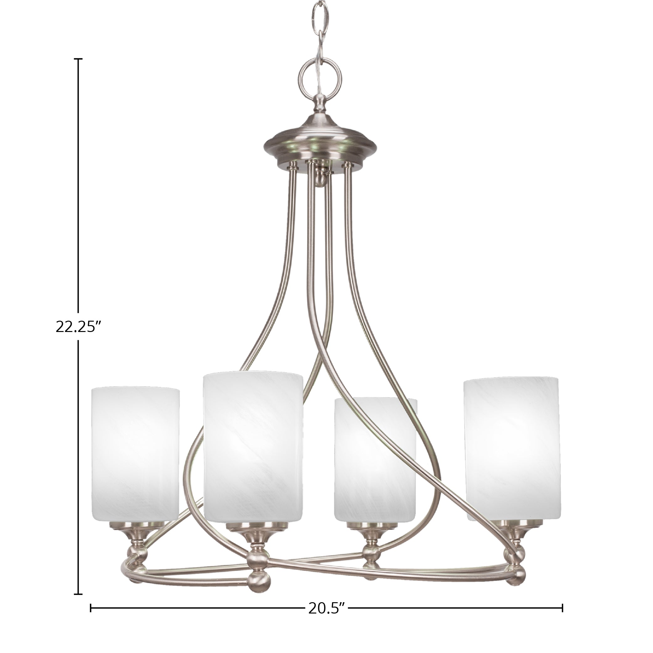 Capri Four Light Chandelier in Brushed Nickel with 4" White Marble Shade