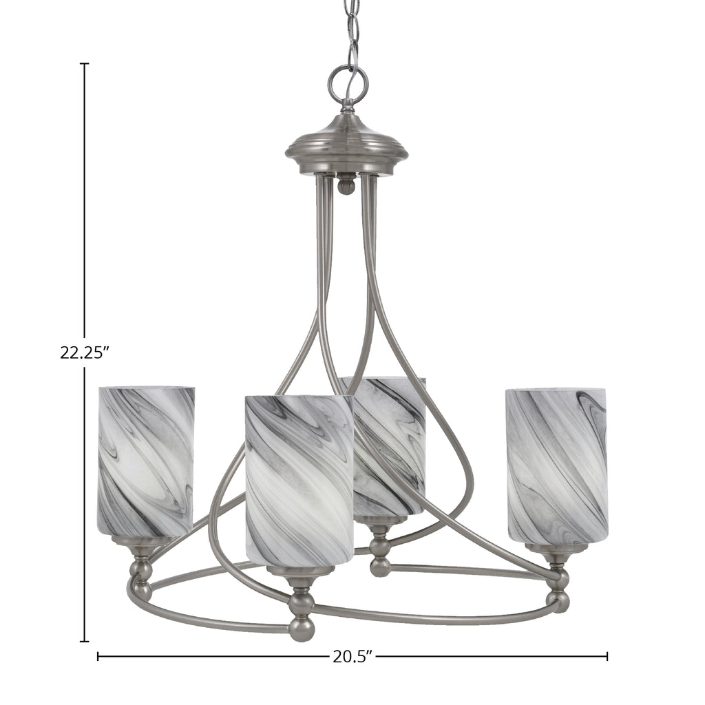 Capri Four Light Chandelier in Brushed Nickel with 4" Onyx Swirl Shade