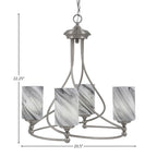 Capri Four Light Chandelier in Brushed Nickel with 4" Onyx Swirl Shade
