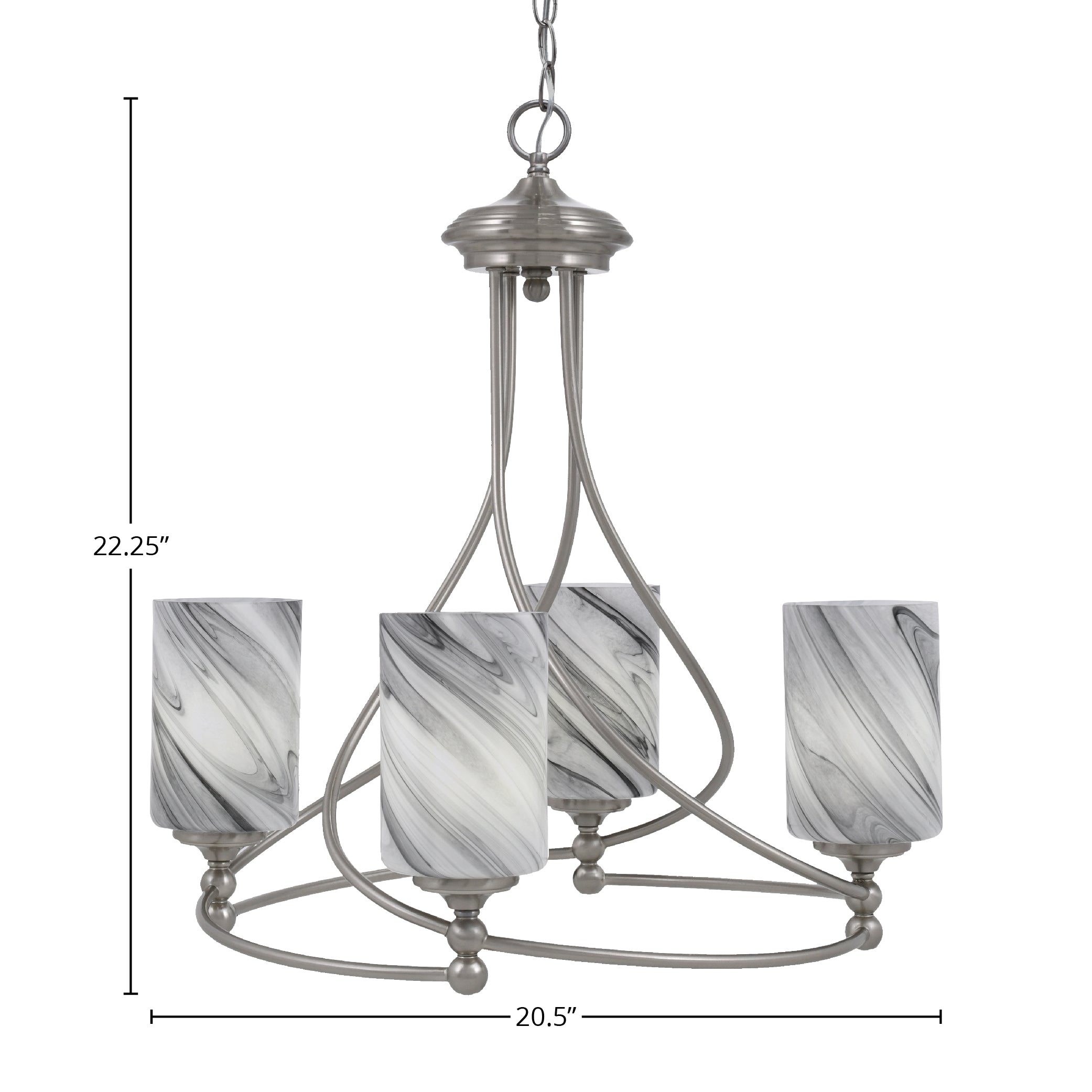 Capri Four Light Chandelier in Brushed Nickel with 4" Onyx Swirl Shade