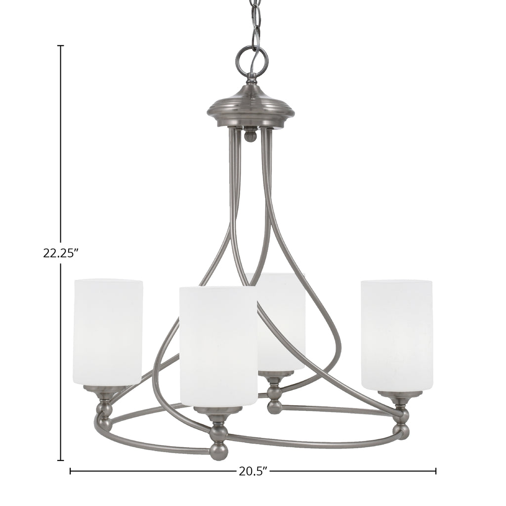 Capri Four Light Chandelier in Brushed Nickel with 4" White Muslin Shade