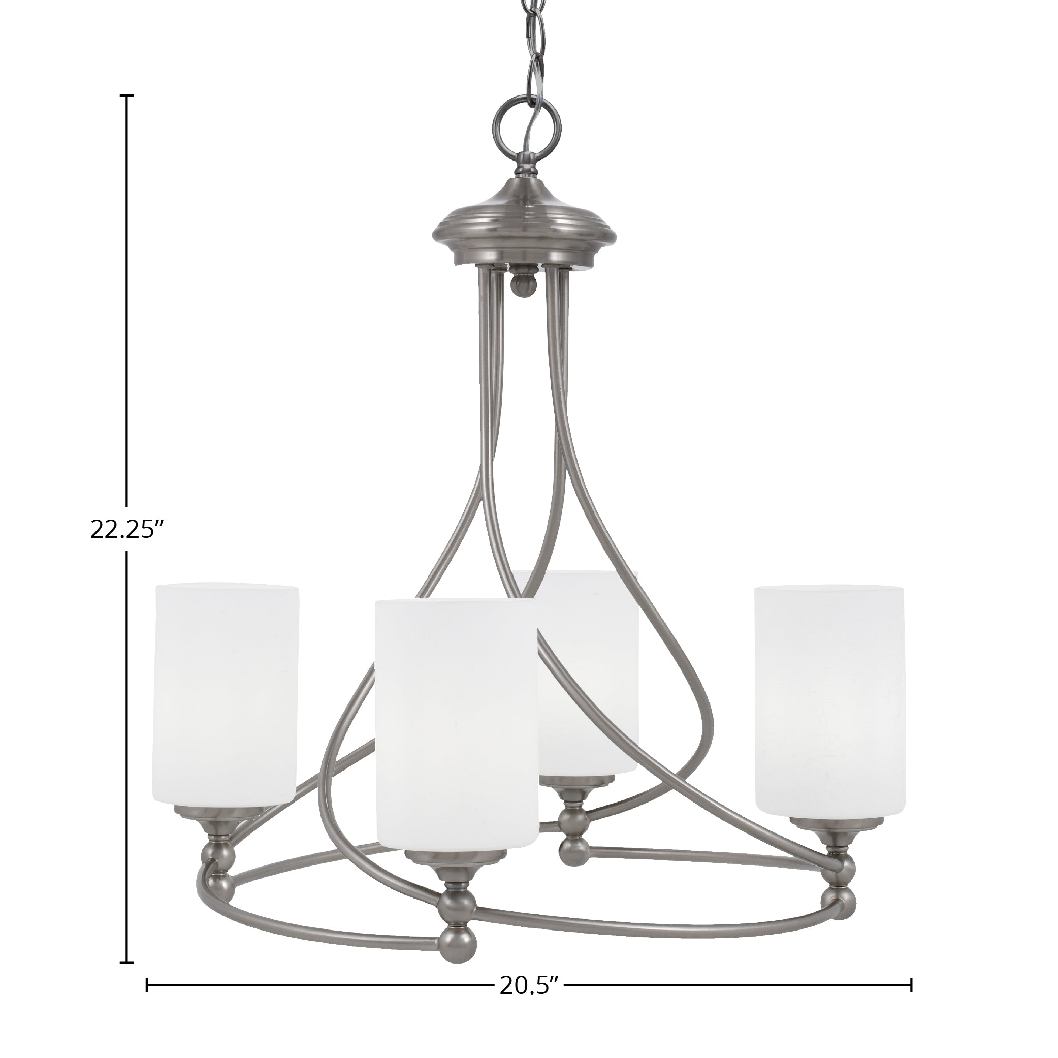 Capri Four Light Chandelier in Brushed Nickel with 4" White Muslin Shade
