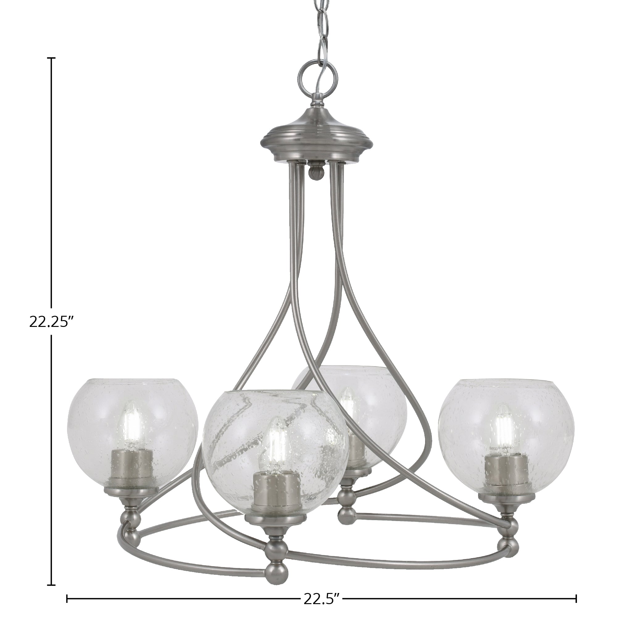 Capri Four Light Chandelier in Brushed Nickel with 5.75" Clear Bubble Shade