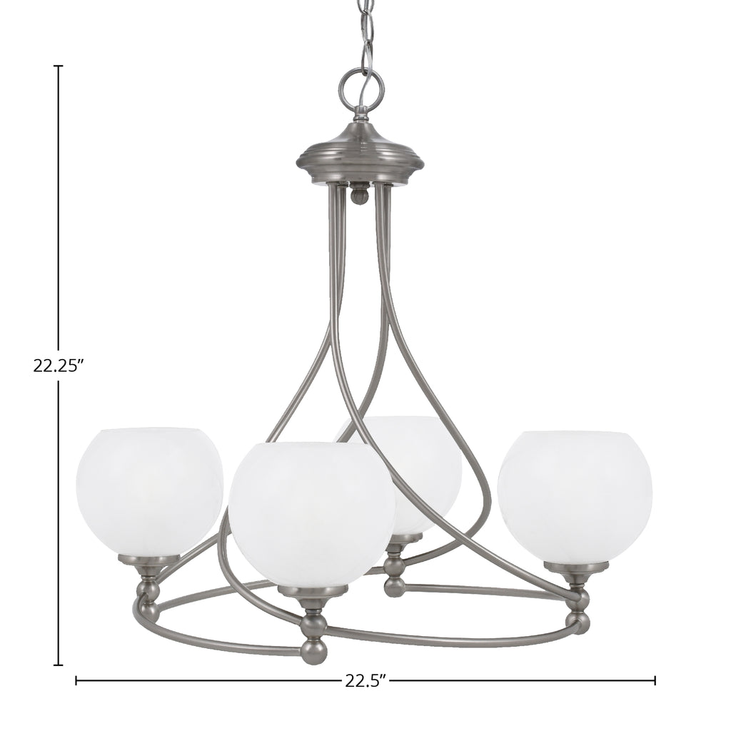 Capri Four Light Chandelier in Brushed Nickel with 5.75" White Marble Shade
