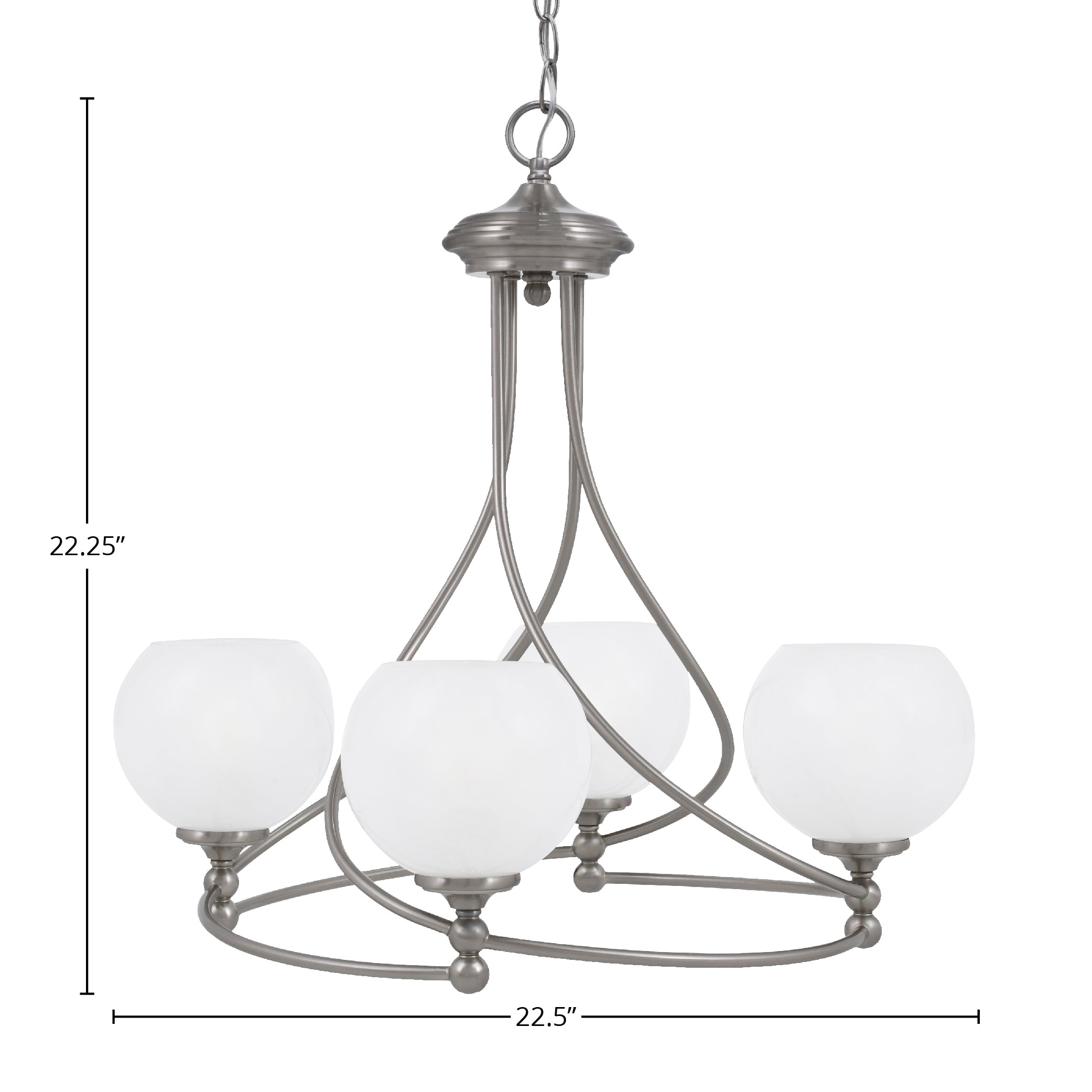 Capri Four Light Chandelier in Brushed Nickel with 5.75" White Marble Shade