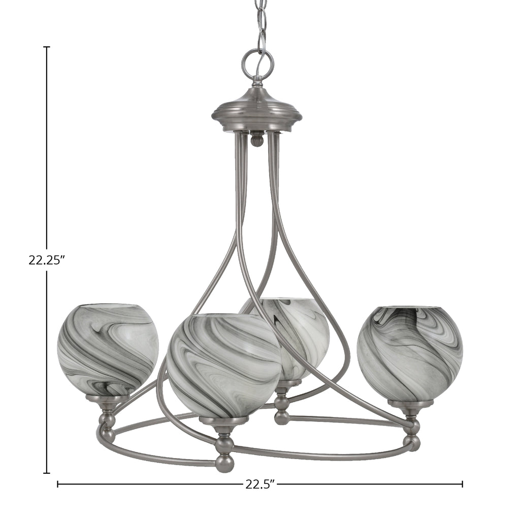 Capri Four Light Chandelier in Brushed Nickel with 5.75" Onyx Swirl Shade