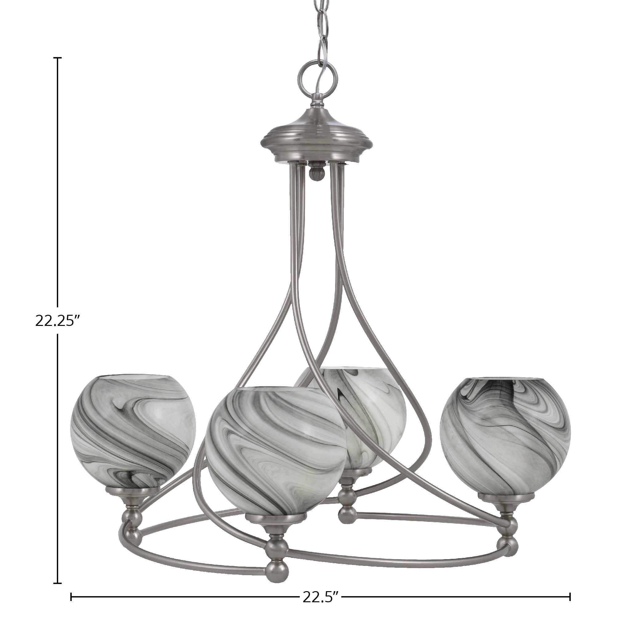 Capri Four Light Chandelier in Brushed Nickel with 5.75" Onyx Swirl Shade