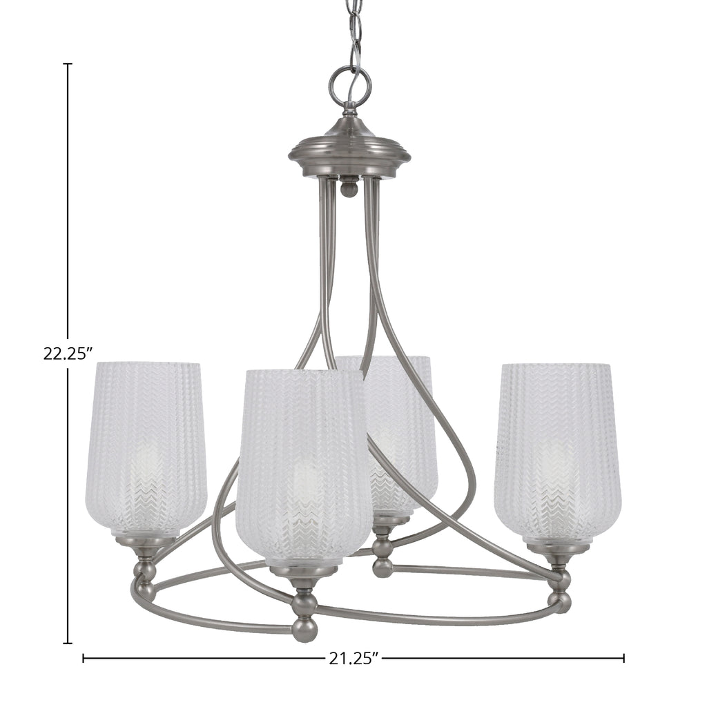 Capri Four Light Chandelier in Brushed Nickel with 5" Clear Textured Shade