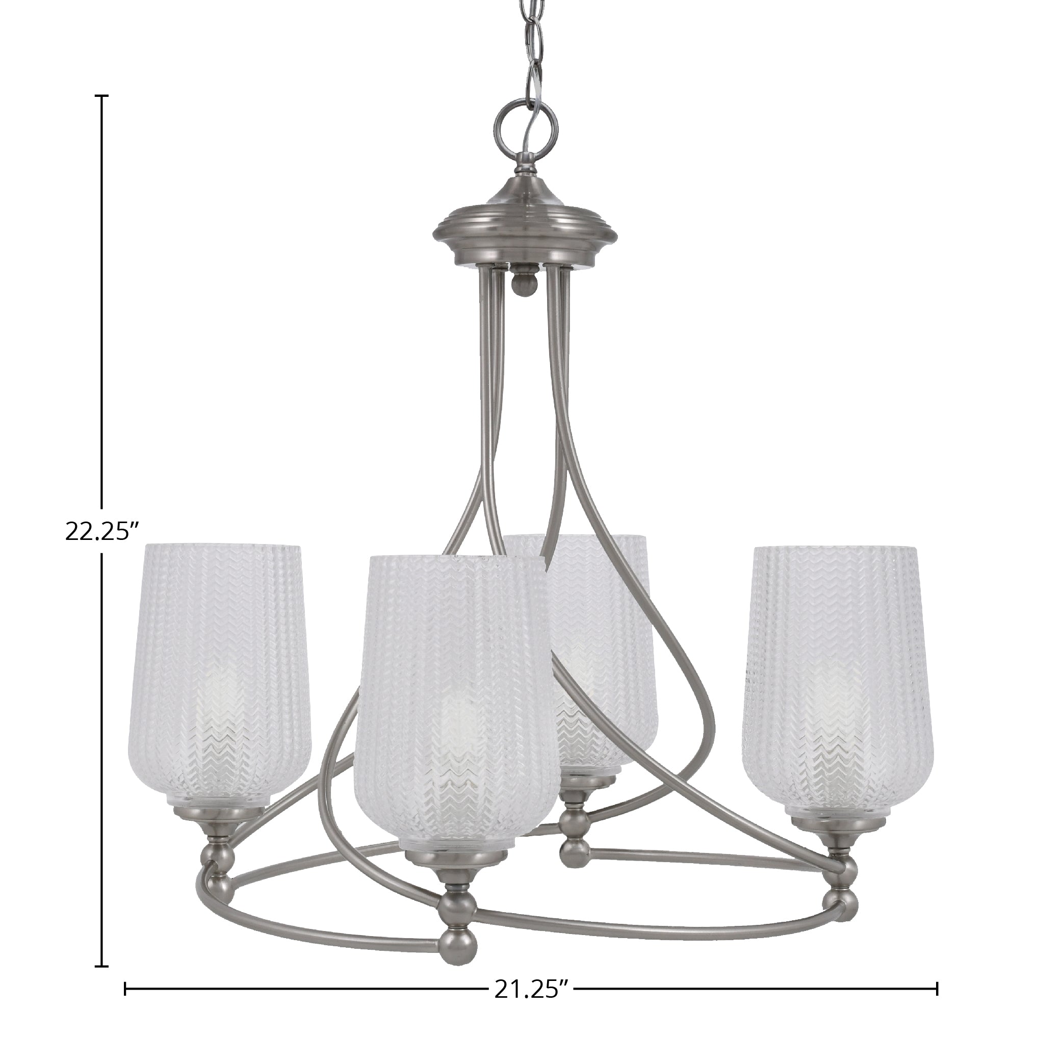Capri Four Light Chandelier in Brushed Nickel with 5" Clear Textured Shade