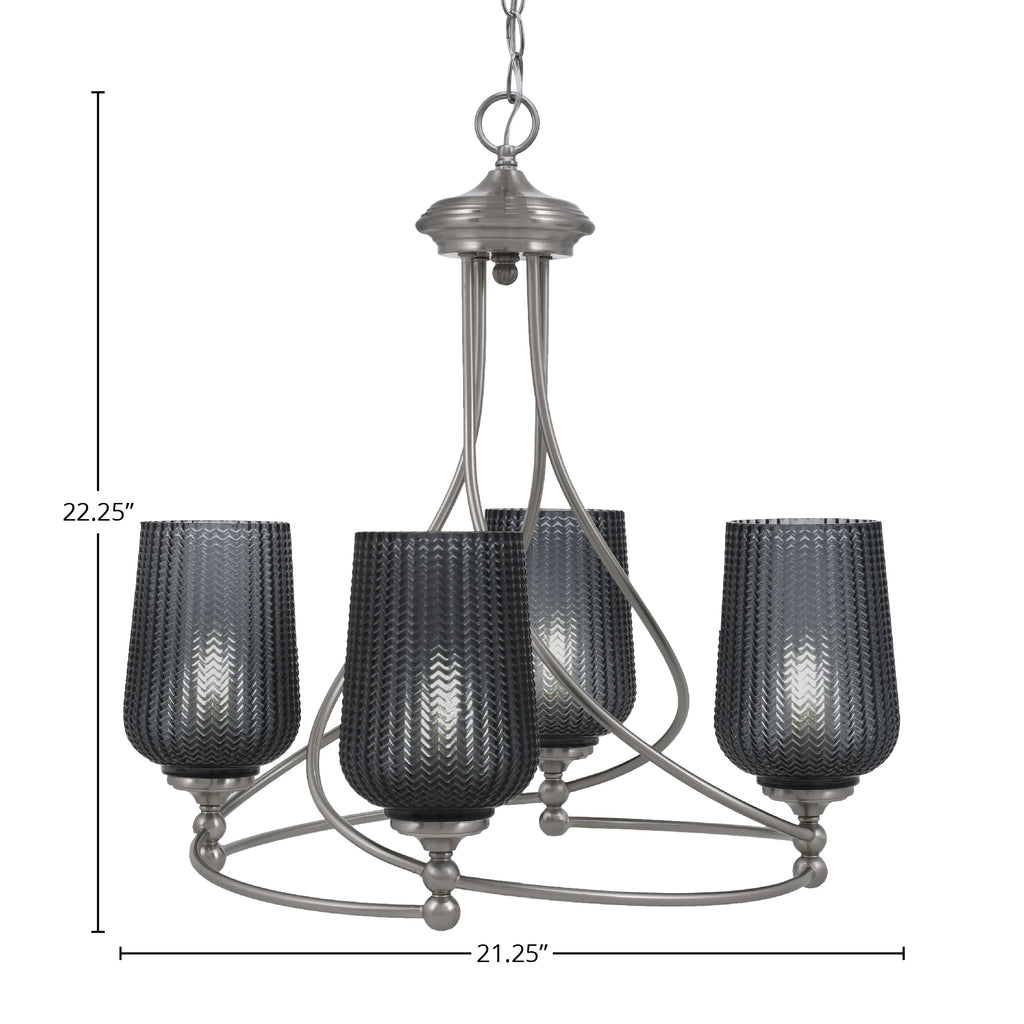 Capri Four Light Chandelier in Brushed Nickel with 5" Smoke Textured Shade