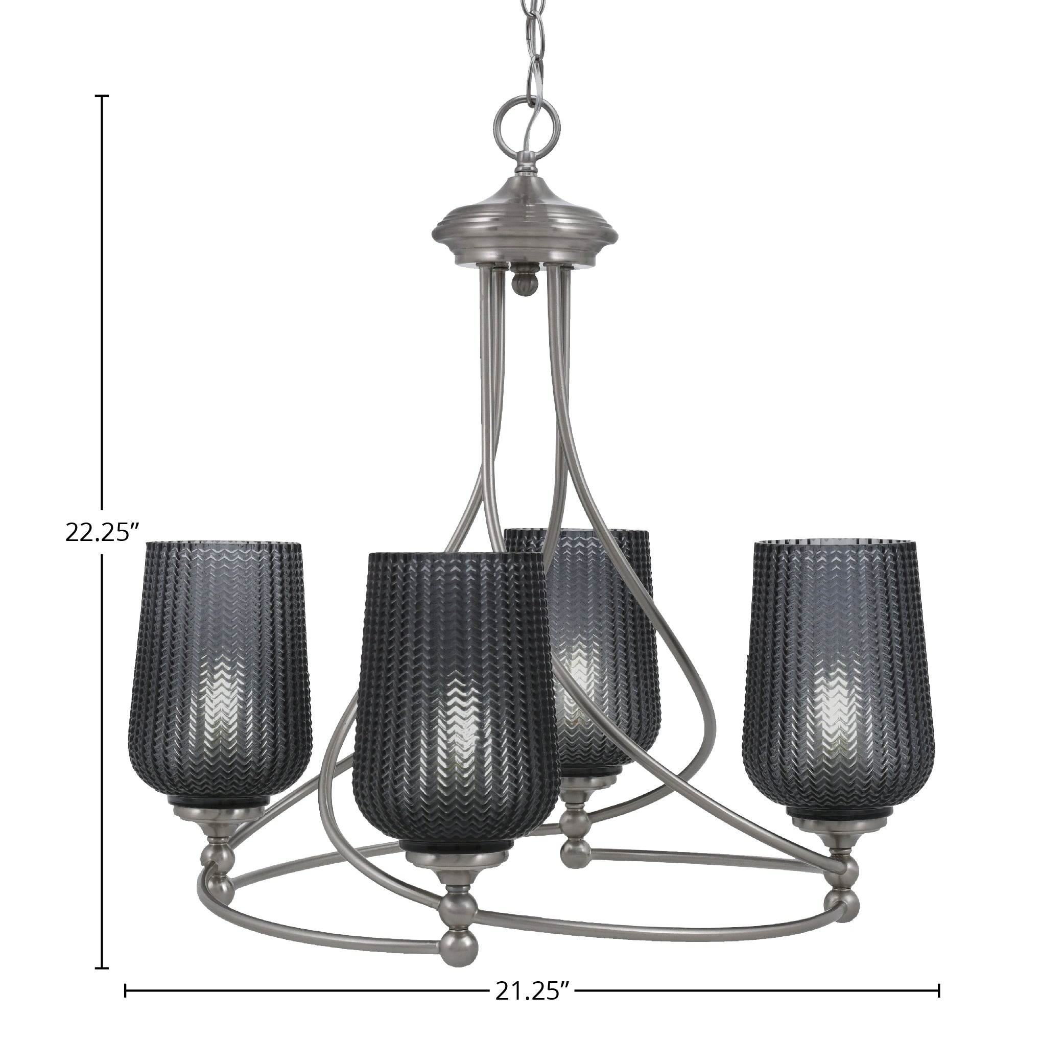 Capri Four Light Chandelier in Brushed Nickel with 5" Smoke Textured Shade