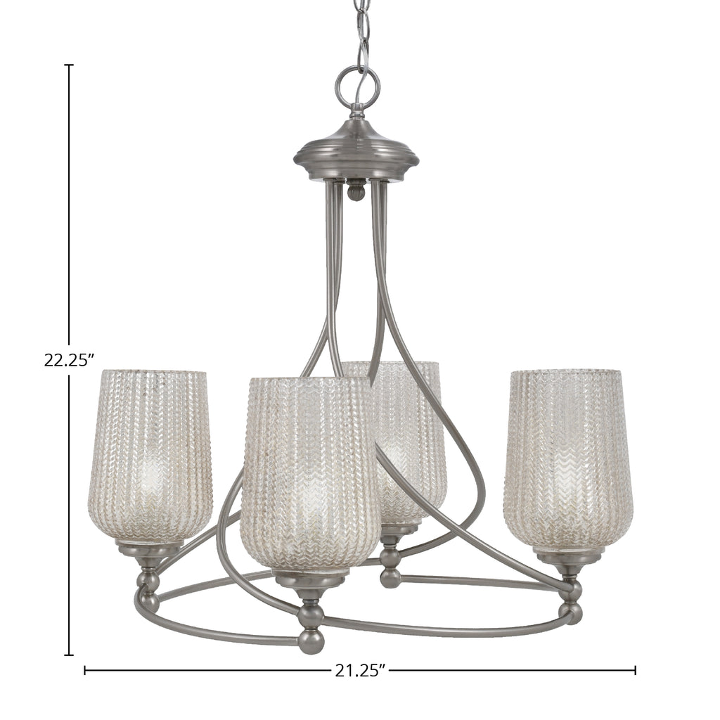 Capri Four Light Chandelier in Brushed Nickel with 5" Silver Textured Shade