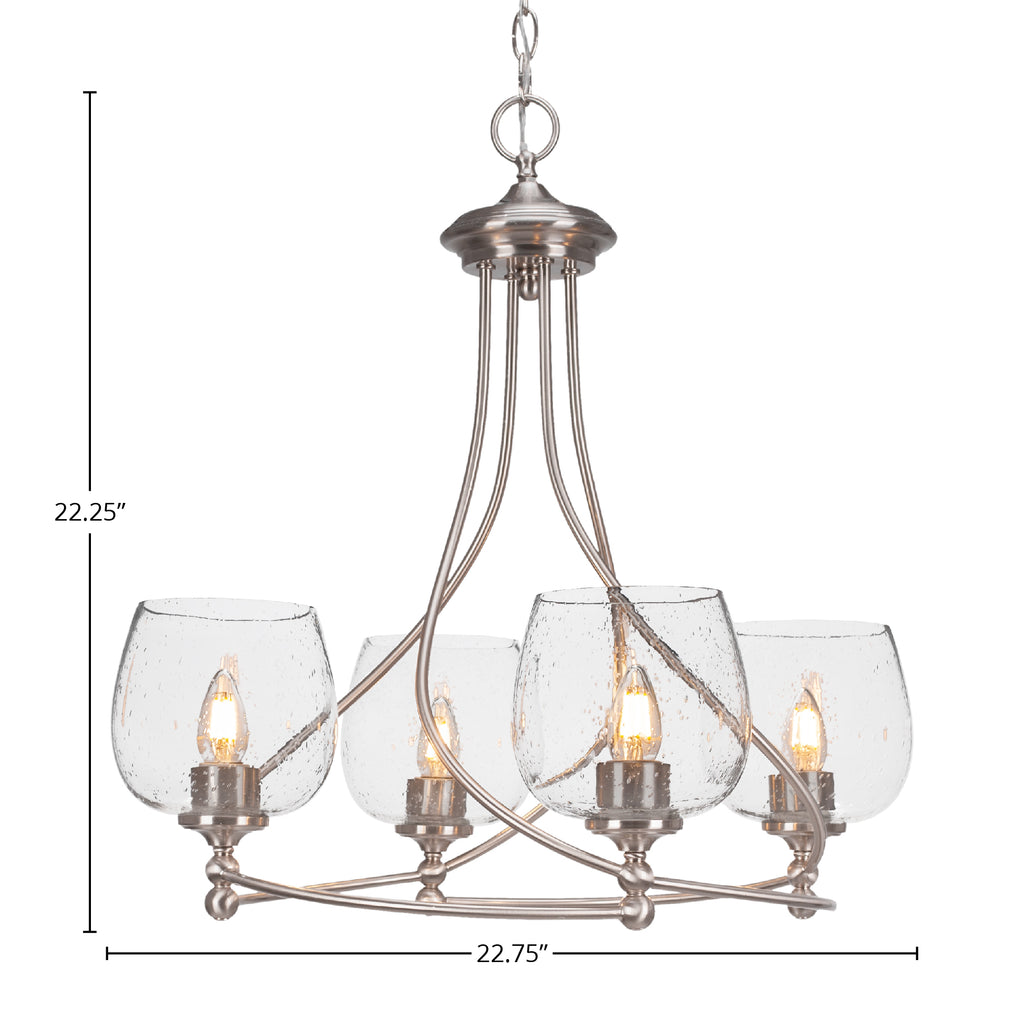 Capri Four Light Chandelier in Brushed Nickel with 6" Clear Bubble Shade