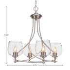 Capri Four Light Chandelier in Brushed Nickel with 6" Clear Bubble Shade