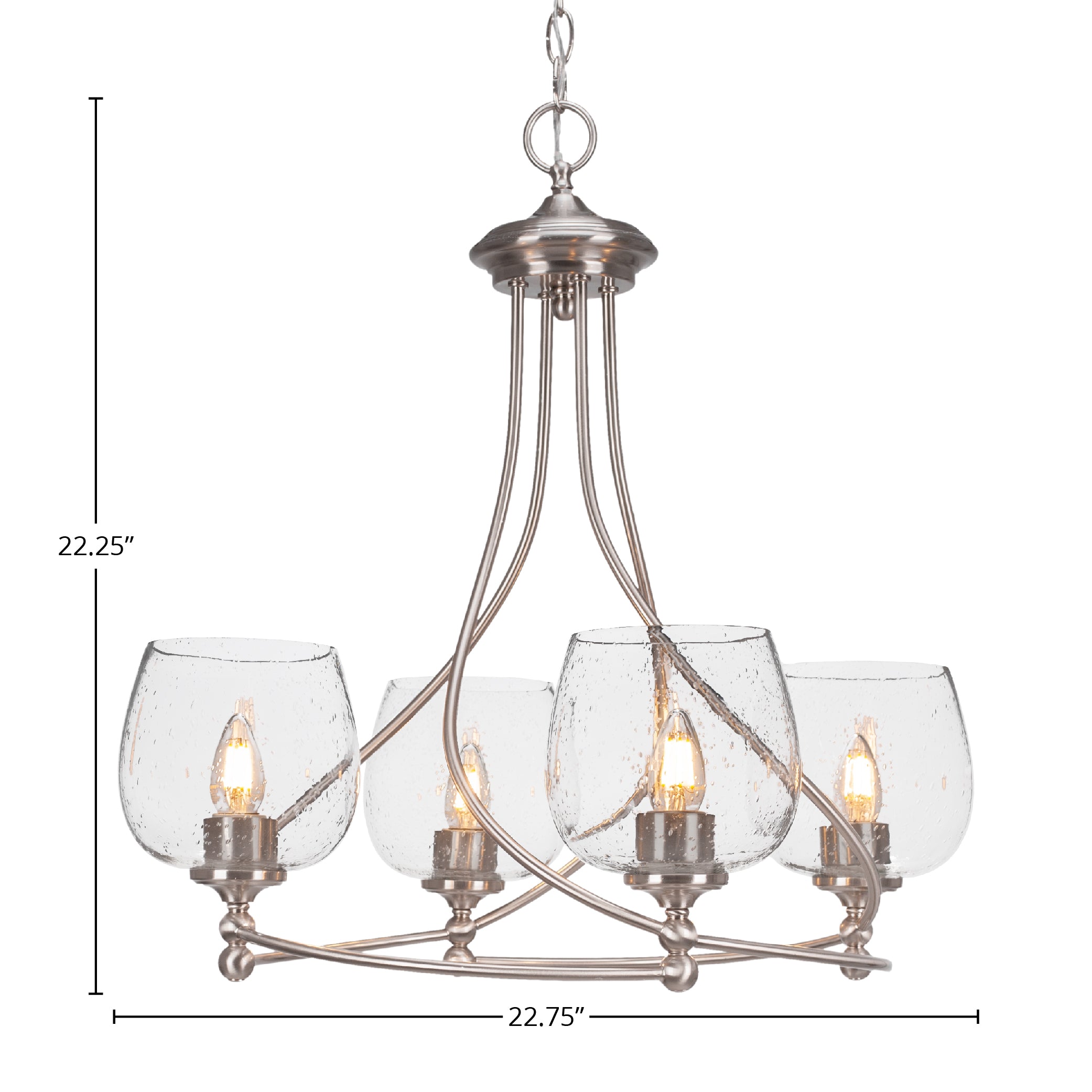 Capri Four Light Chandelier in Brushed Nickel with 6" Clear Bubble Shade