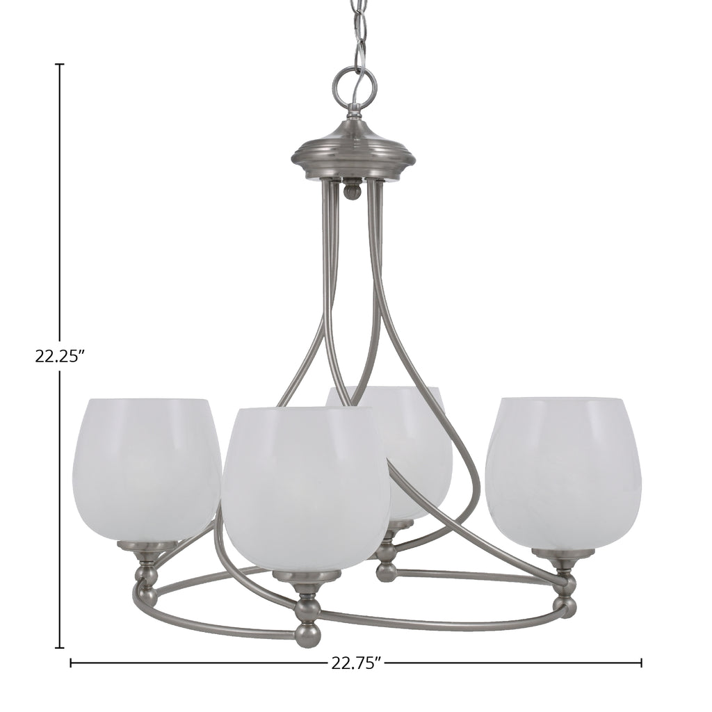 Capri Four Light Chandelier in Brushed Nickel with 6" White Marble Shade