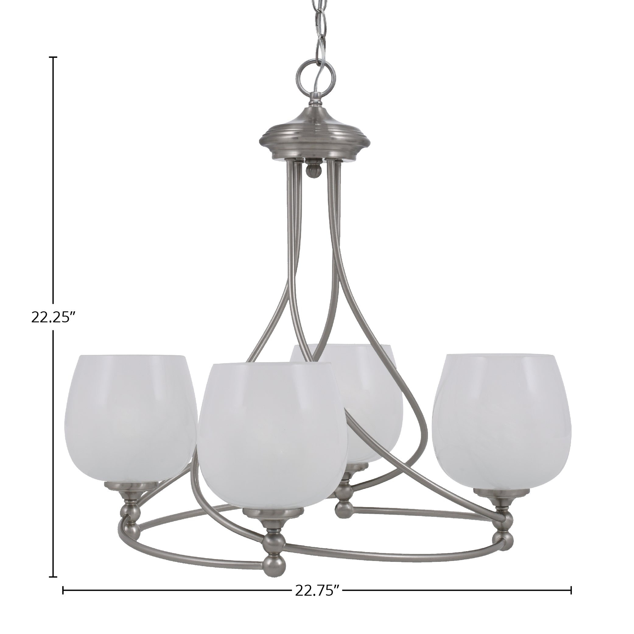 Capri Four Light Chandelier in Brushed Nickel with 6" White Marble Shade