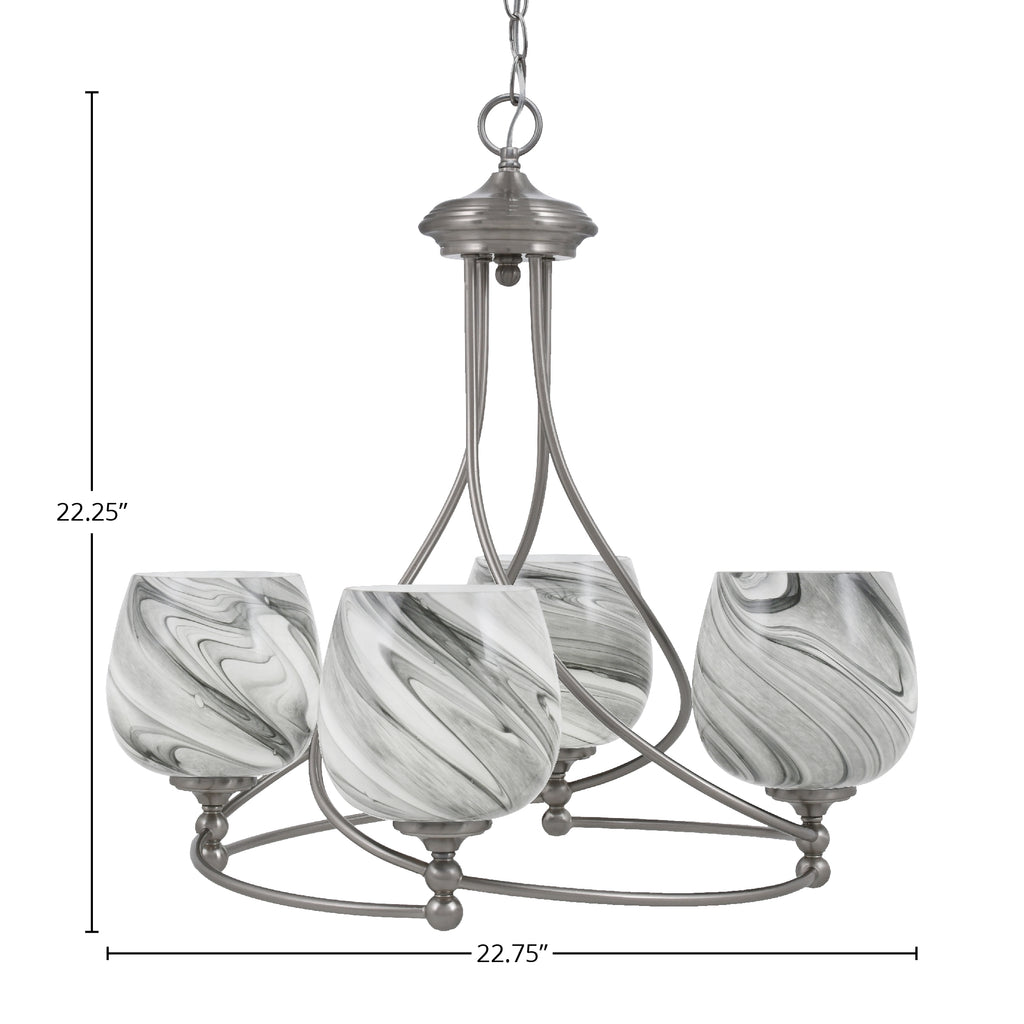 Capri Four Light Chandelier in Brushed Nickel with 6" Onyx Swirl Shade
