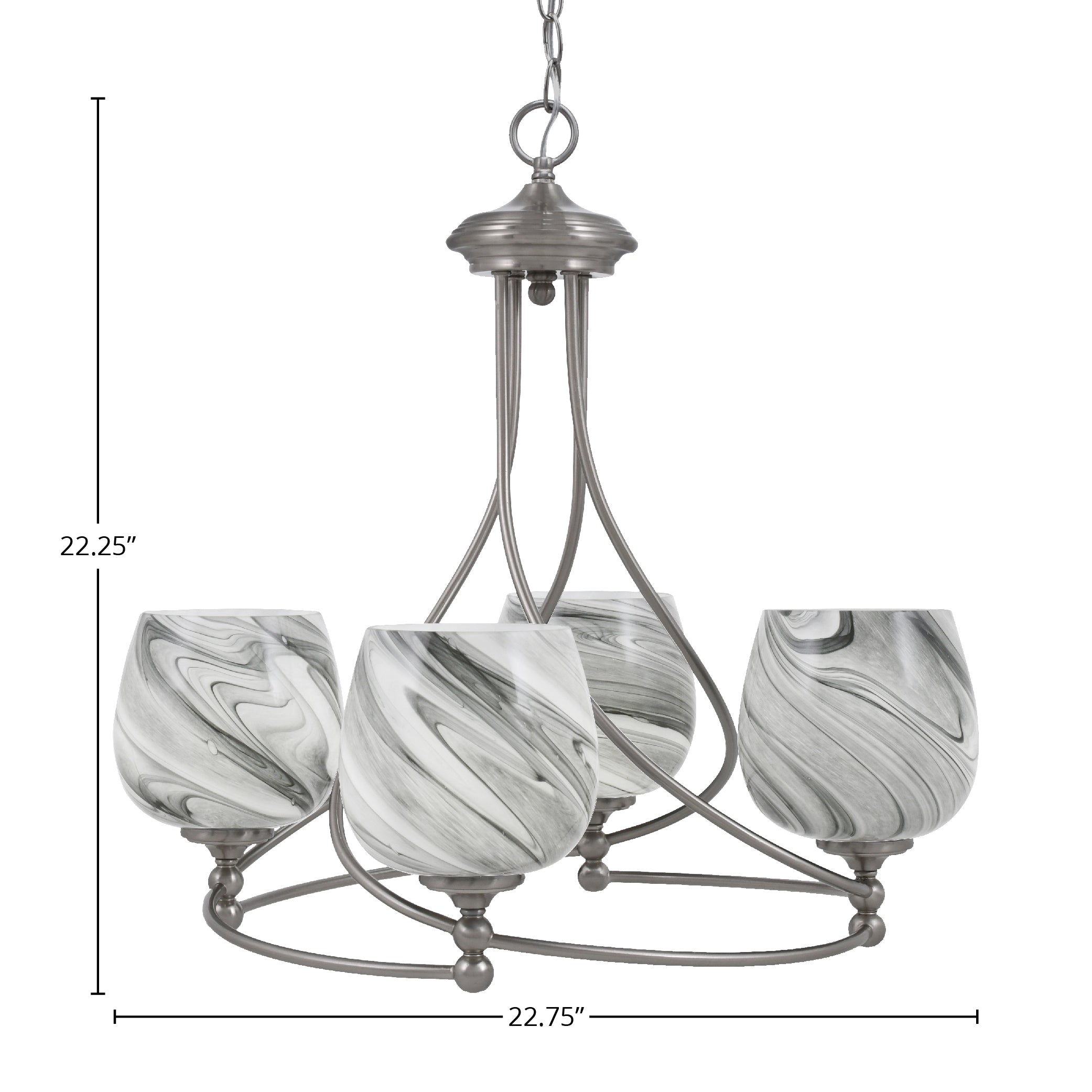 Capri Four Light Chandelier in Brushed Nickel with 6" Onyx Swirl Shade