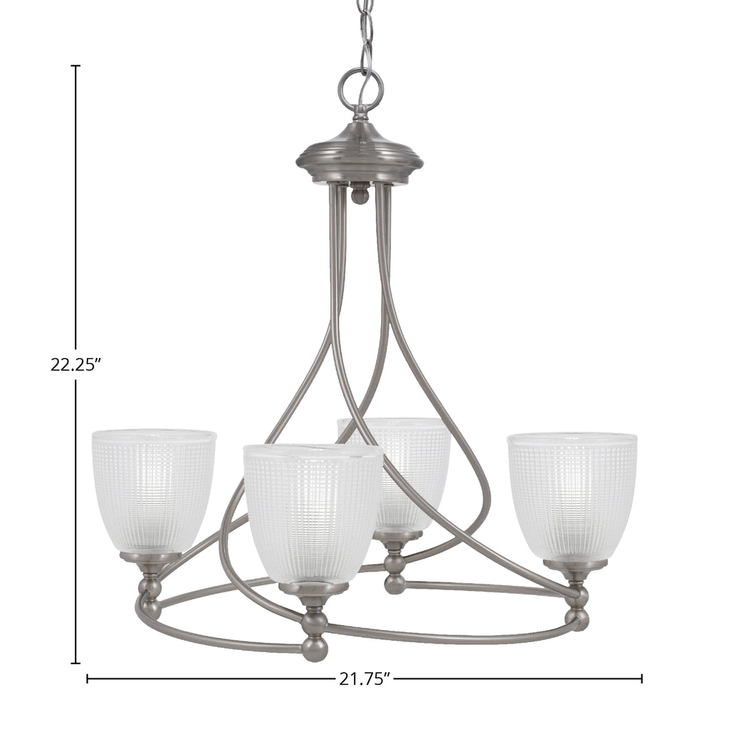 Capri Four Light Chandelier in Brushed Nickel with 5" Clear Ribbed Shade