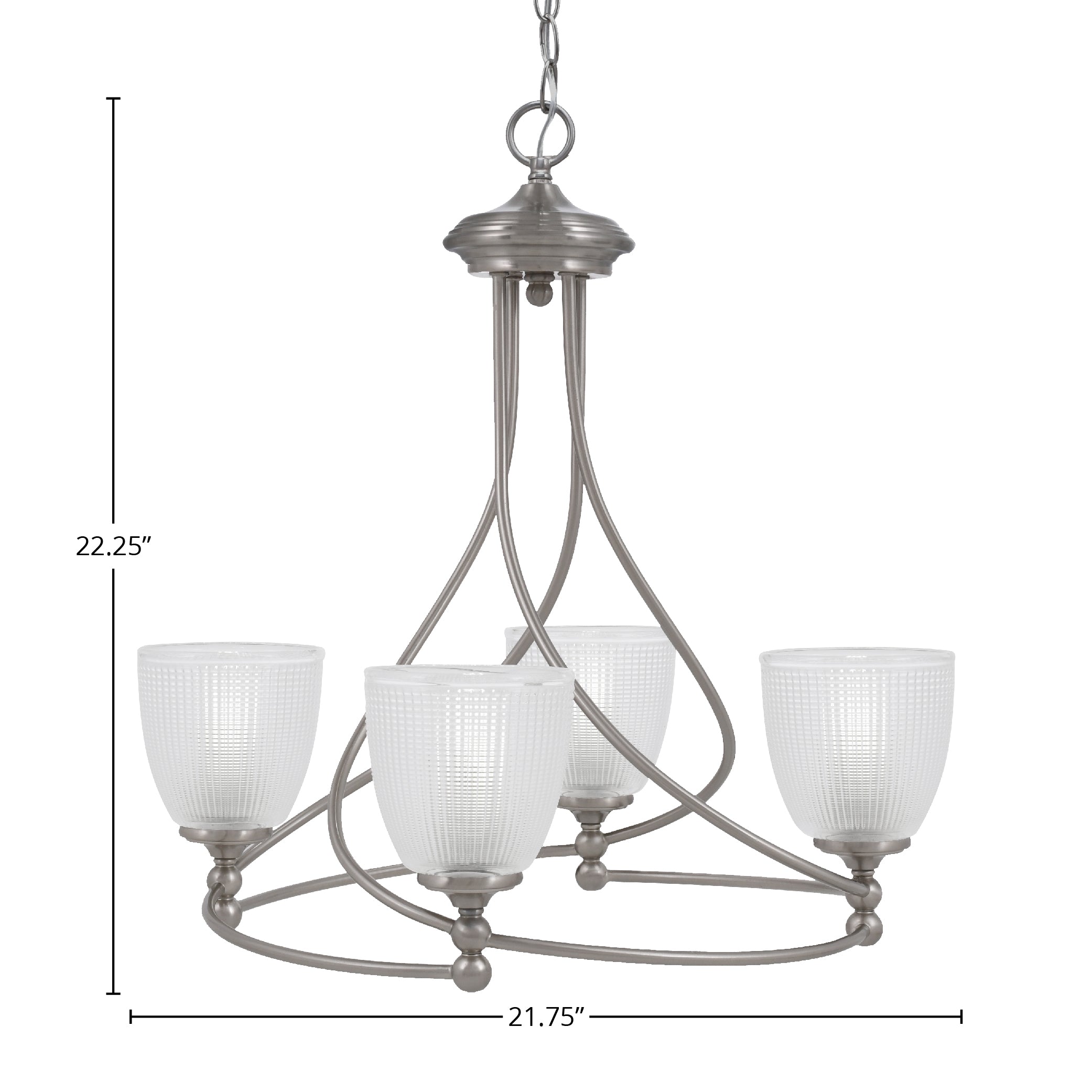 Capri Four Light Chandelier in Brushed Nickel with 5" Clear Ribbed Shade