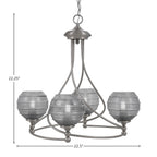 Capri Four Light Chandelier in Brushed Nickel with 6" Clear Ribbed Shade