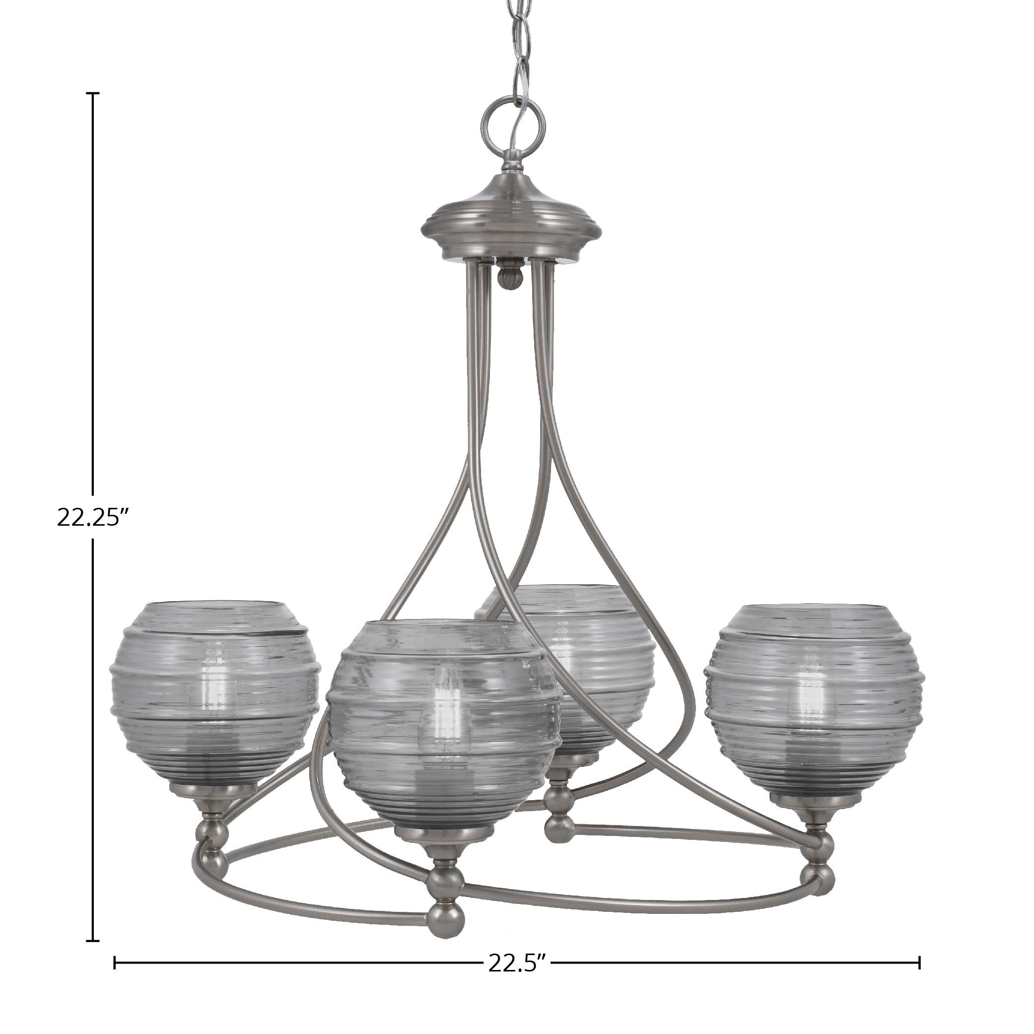 Capri Four Light Chandelier in Brushed Nickel with 6" Clear Ribbed Shade