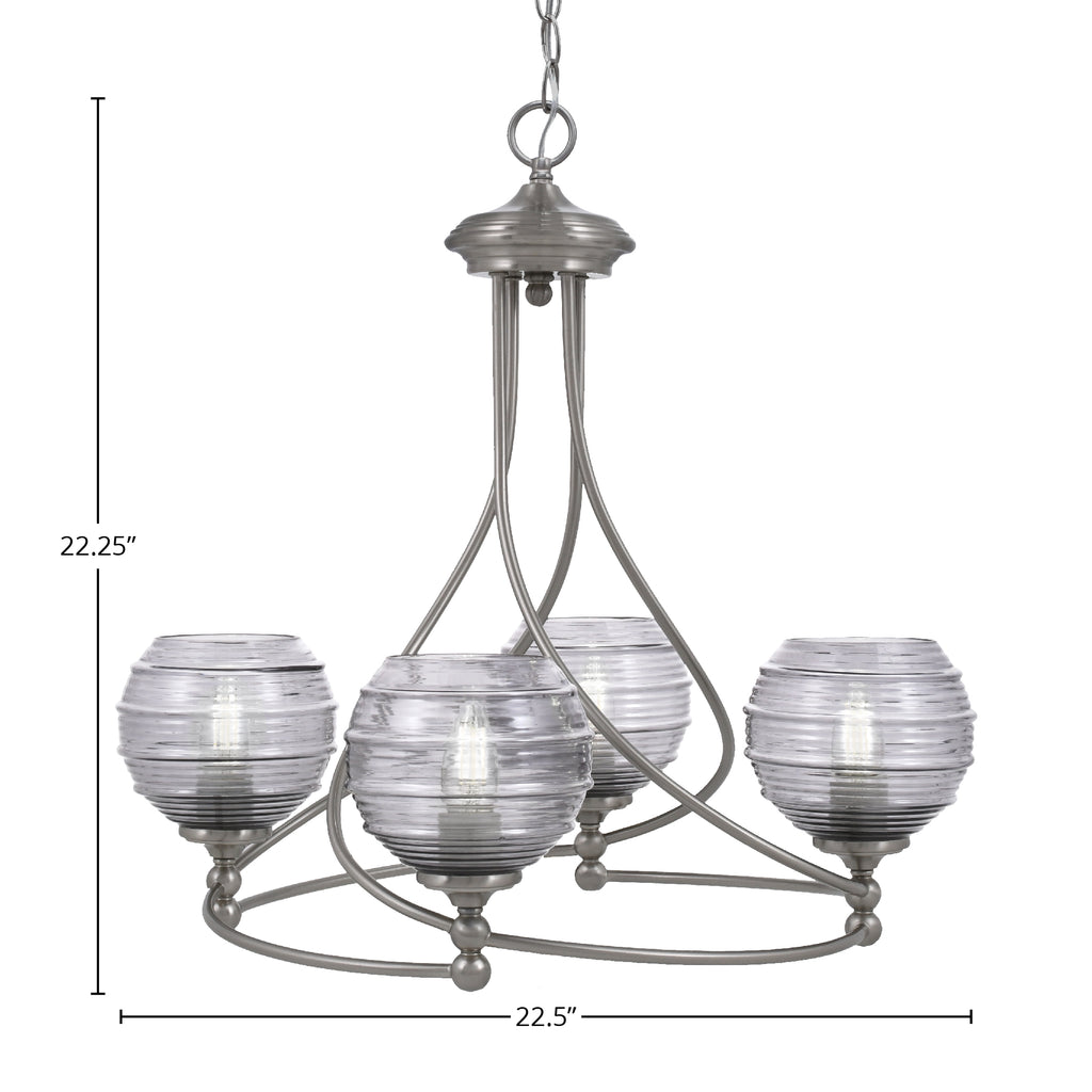 Capri Four Light Chandelier in Brushed Nickel with 6" Smoke Ribbed Shade