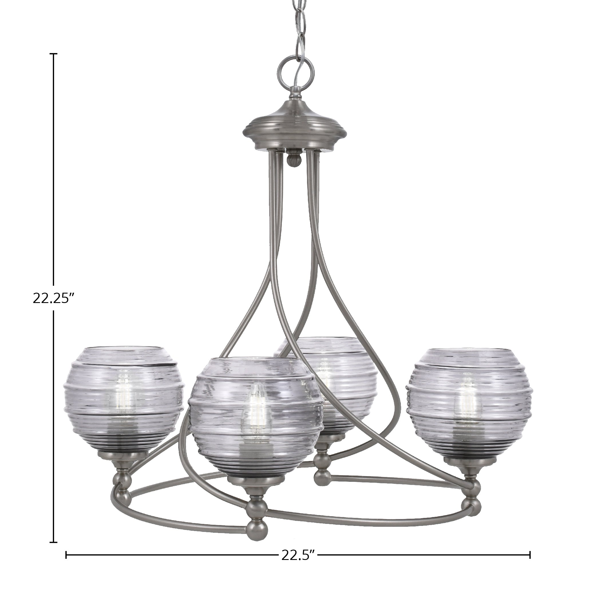 Capri Four Light Chandelier in Brushed Nickel with 6" Smoke Ribbed Shade
