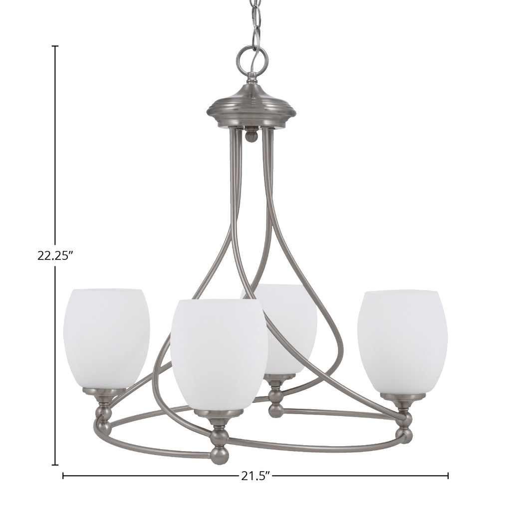 Capri Four Light Chandelier in Brushed Nickel with 5" White Linen Shade
