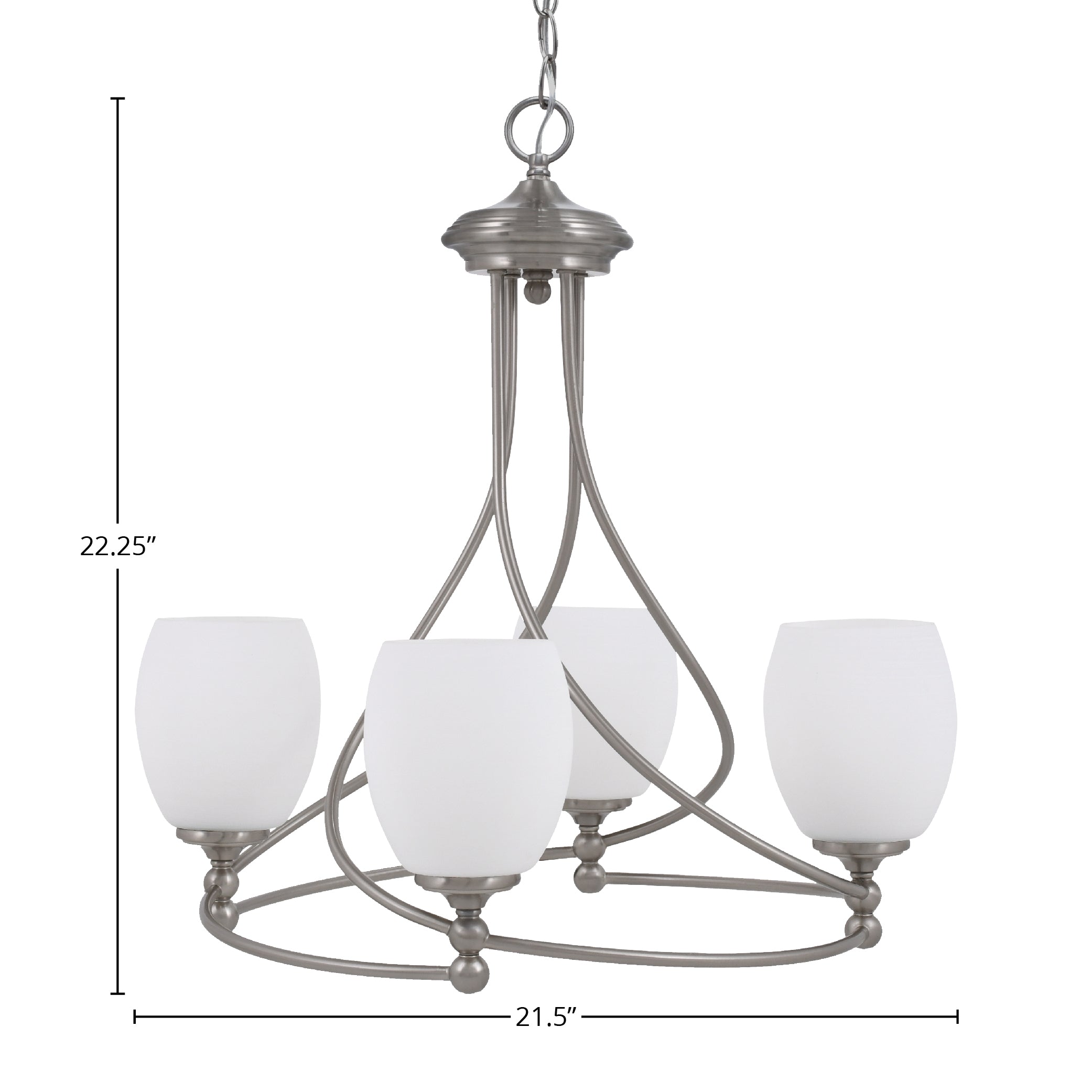 Capri Four Light Chandelier in Brushed Nickel with 5" White Linen Shade