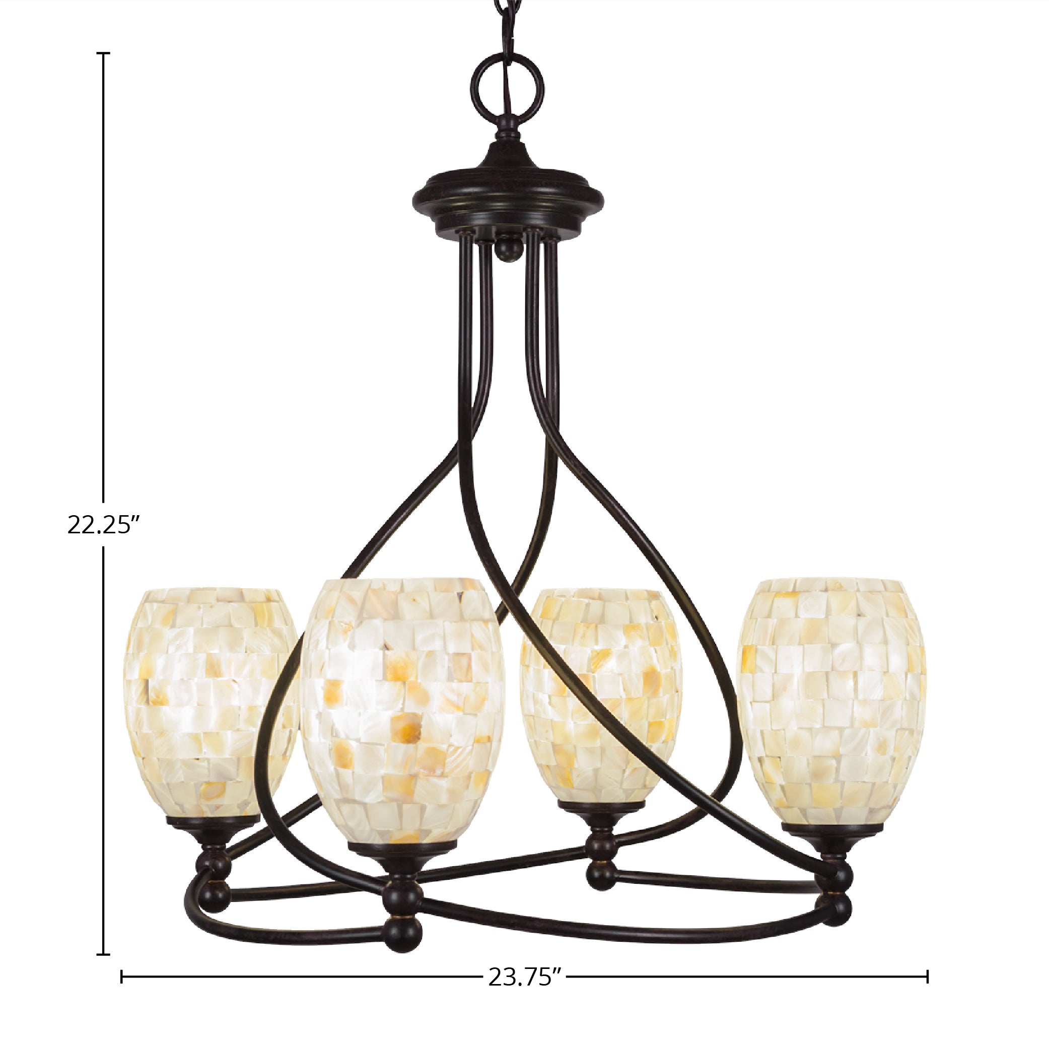 Capri Four Light Chandelier in Dark Granite with 5" Ivory Glaze Seashell Shade