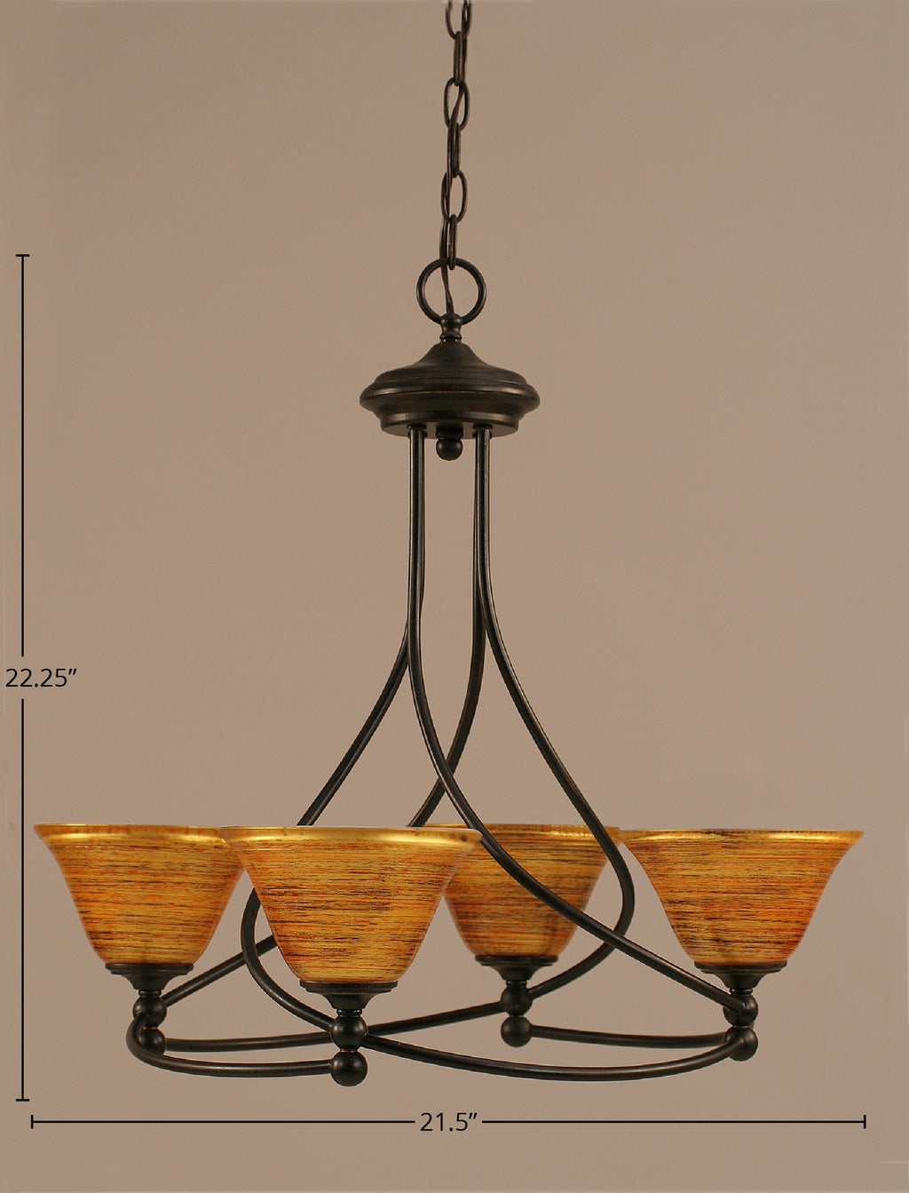 Capri Four Light Chandelier in Dark Granite with 7" Firré Saturn Shade