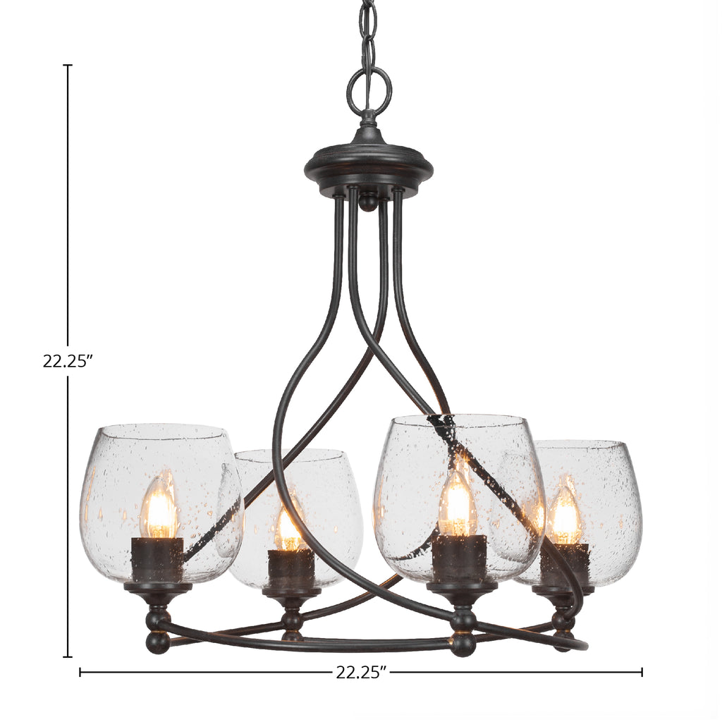 Capri Four Light Chandelier in Dark Granite with 6" Clear Bubble Shade
