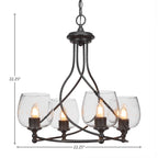 Capri Four Light Chandelier in Dark Granite with 6" Clear Bubble Shade