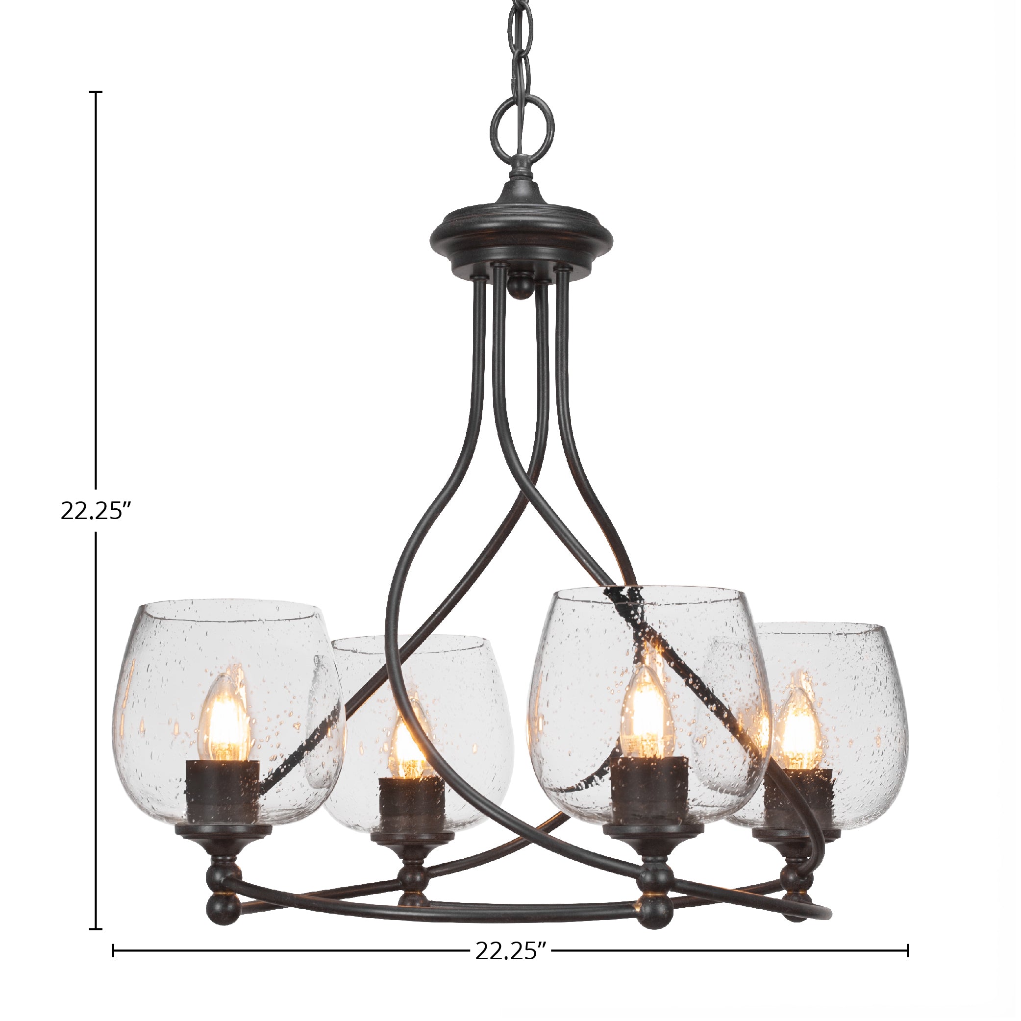 Capri Four Light Chandelier in Dark Granite with 6" Clear Bubble Shade